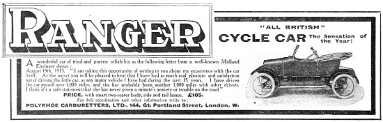 1913 Ranger Cyclecars                                            