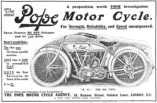 Pope Motor Cycles - 1915 Pope R 15 Big Twin Motor Cycle          