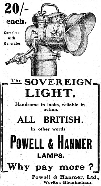Powell & Hanmer Sovereign Motor Cycle Light 1909                 