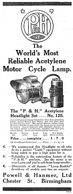 Powell & Hamner Acetylene Motor Cycle Lighting                   