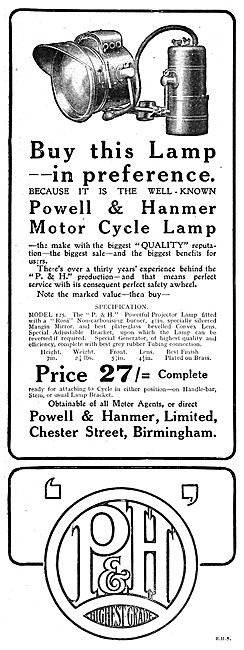 Powell & Hanmer Motor Cycle Lighting                             