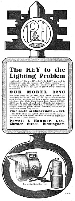 Powell & Hamner MOdel 127C Acetylene Motor Cycle Lighting Sets   