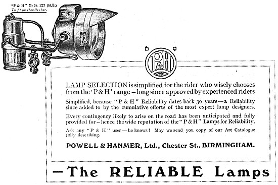 Powell & Hanmer Motorcycle Lighting 1916                         