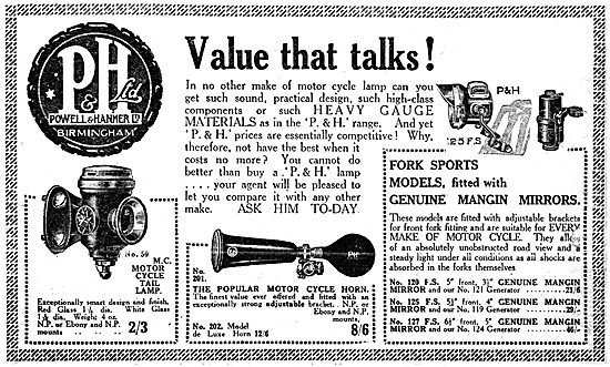 Powell & Hammer Motor Cycle Lighting & Warning Horns 1926 Items  