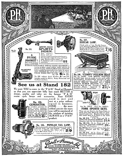 Powell & Hammer Motor Cycle Accessories 1928 Catalogue Items     