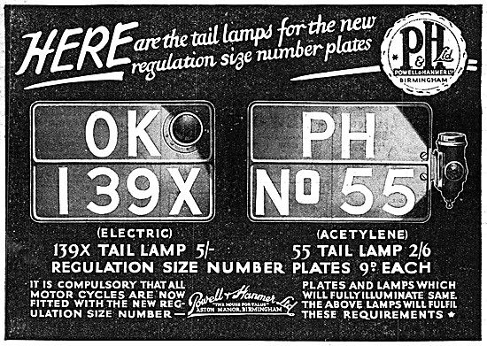 Powell & Hammer Motor Cycle Number Plate Tail Lamps              