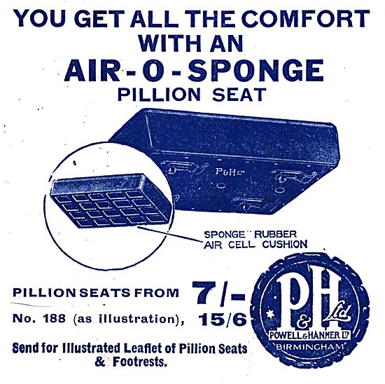 Powell & Hammer Air-O-Sponge Pillion Seats 1931 Pattern          