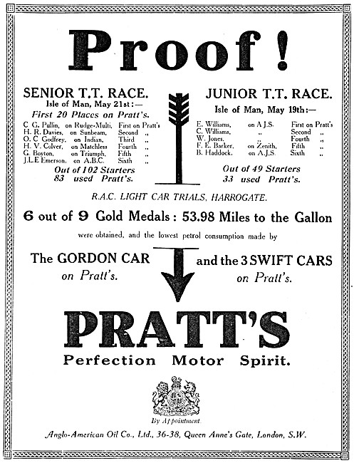 Pratts Perfection Motor Spirit - Pratts Petrol 1914              
