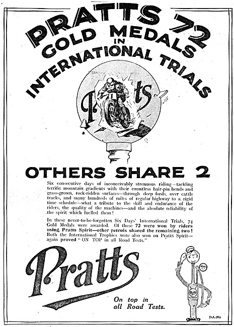 Pratts Motor Spirit - Pratts Petrol 1926 Advert                  