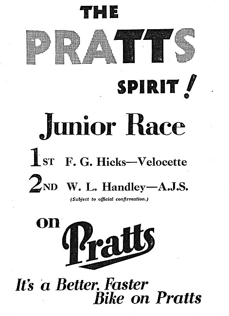 Pratts Motor Spirit - Pratts Petrol 1929 Advert                  