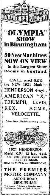 Premier Motor Company Motor Cycle Sales 1920                     