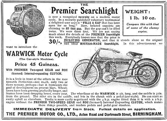 Premier Motor Cycles - 1908 Warwick Motor Cycle                  