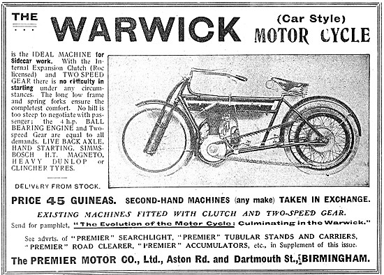 Premier Motor Cycles - 1908 Warwick Motor Cycle                  