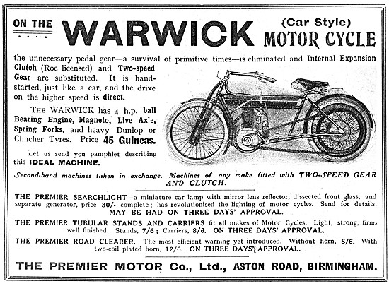 Premier Motor Cycles - The 4 hp Warwick Motor Cycle              