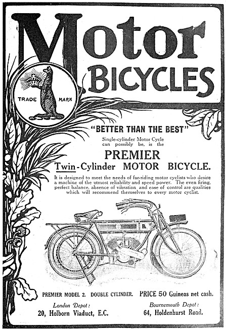 1909 Premier Model 2 V Twin Motor Cycle                          