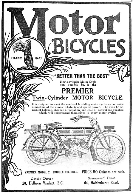 1909 Premier Motorcycles - Premier Model 2 Motor Cycle 1909      