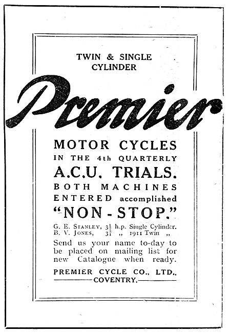1910 Premier Motor Cycles                                        