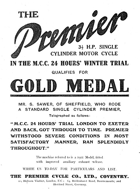 1911 Premier 3 1/2 hp Motor Cycle                                