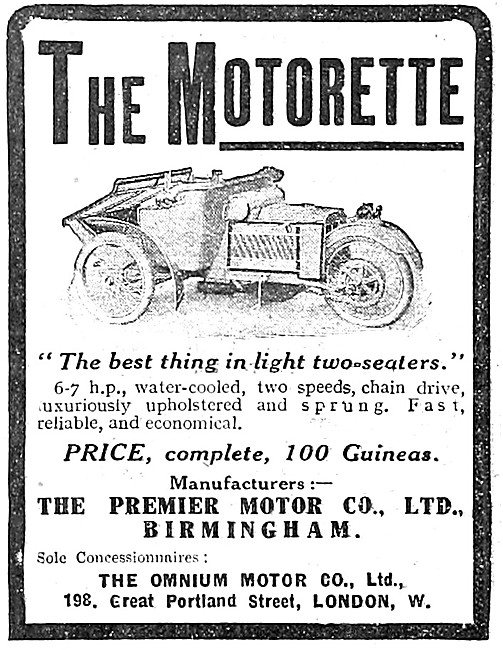 Premier Cars - 1912 Premier Motorette Light Car                  