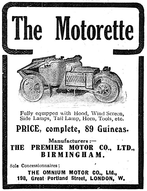 Premier Motorette Cyclecar 1913 Model                            