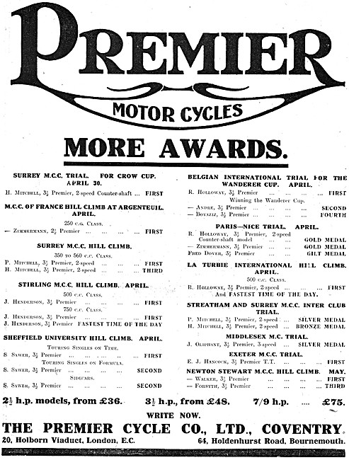 1913 Premier Motor Cycles                                        