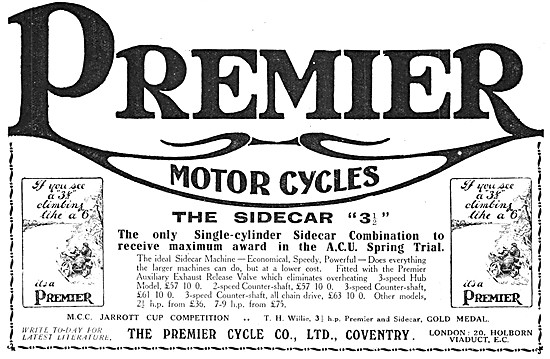 Premier 3.5 hp  Sidecar Motor Cycle                              
