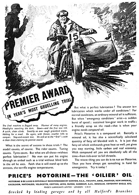 Prices Motorine Oil - Prices Lubricants 1938 Advert              