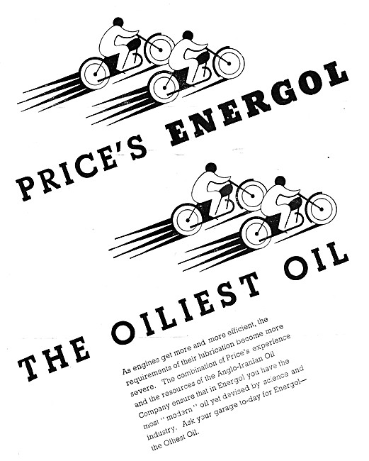 Prices Energol Motor Oil - Prices Lubricants 1949 Advert         