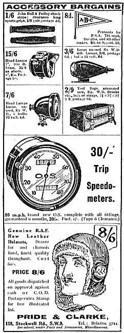 Pride & Clarke Motor Cycle Parts & Accessories Stockists 1927    