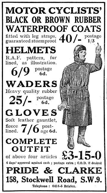 Pride & Clarke Motor Cycle Clothing By Mail Order 1928           