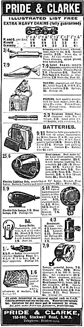 Pride & Clarke Motor Cycle Sales. 153-160 Stockwell Rd. 1931 Adve