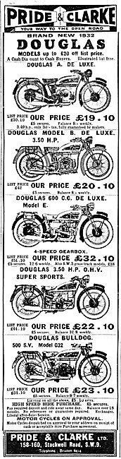 Pride & Clarke Douglas Motor Cycle Sales & Parts Stockists       