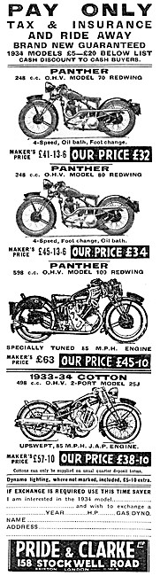 Pride & Clarke Motor Cycle Sales & Parts Stockists               