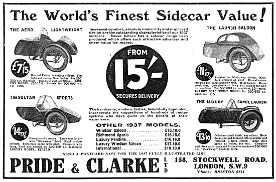 Pride & Clarke Sidecar Cycle Sales 1936                          