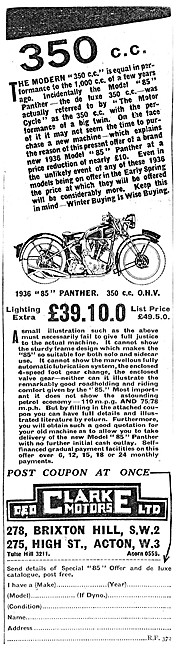 Pride & Clarke Motor Cycle Sales - Panther Model 85 350 cc       