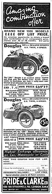 Pride & Clarke Motor Cycle Sales - Douglas 500 cc Combinations   