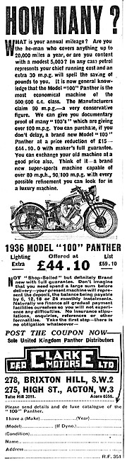 Pride & Clarke Motor Cycle Sales - Panther Model 100             