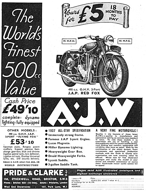 Pride & Clarke Motor Cycle Sales & Parts Stockists. AJW          