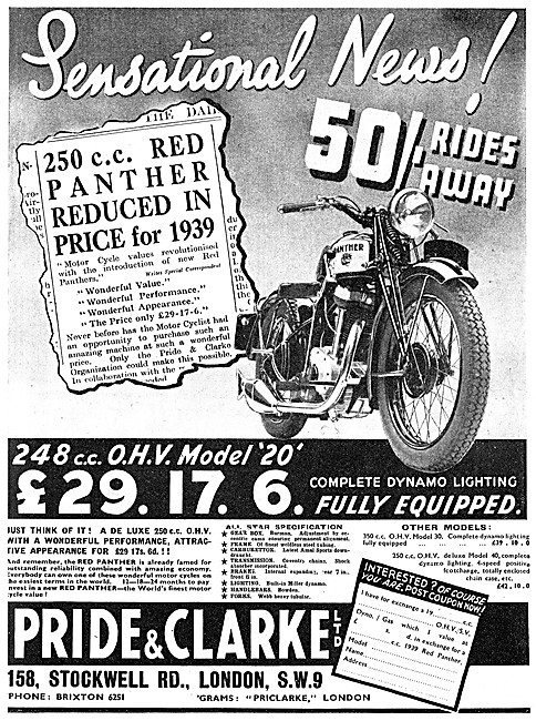 Pride & Clarke Red Panther 248 cc OHV Model 20                   