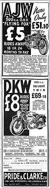 Pride & Clarke Motor Cycle Sales DKW 500 cc De Luxe Twin         