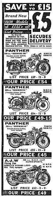 Pride & Clarke Panther & AJW Motor Cycle Sales 1939              