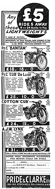 Pride & Clarke Motor Cycle Sales P & C Bantam - P & C Cub        
