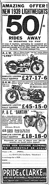 Pride & Clarke Motor Cycle Sales DKW 250 cc                      