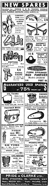 Pride & Clarke Motor Cycle Sales & Parts Stockists 1948          