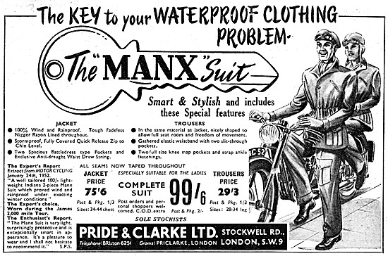 Pride & Clarke Motor Cycle Clothing & Accessories                