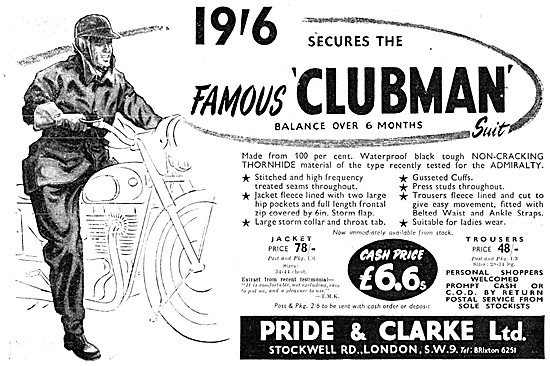 Pride & Clarke Motor Cycle Clothing                              