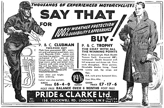 Pride & Clarke Motor Cycle Clothing Sales 1956 Catalogue Items   
