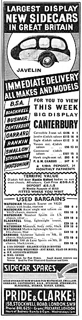 Pride & Clarke Sidecar Sales - Canterbury Javelin Sidecar        