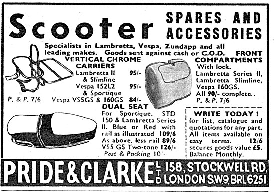 Pride & Clarke Motor Scooter Spares & Accessories 1963           