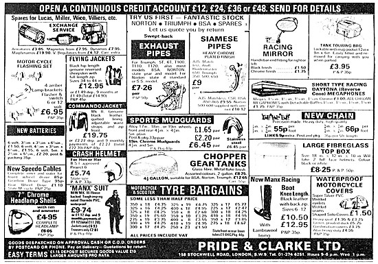 Pride & Clarke Motor Cycle Sales & Parts Stockists               